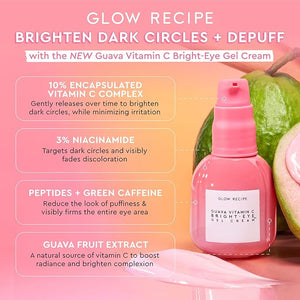 Glow Recipe Guava Vitamin C Brightening Eye Gel - Niacinamide Peptides &amp Green Caffeine Gentle Under Eye Cream for Dark Circles Puffiness &amp Bags - Lightweight Hydrating Firming - Makeup Pr