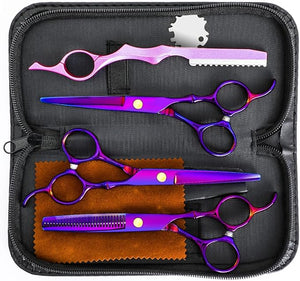 Professional Hair Cutting Scissors Sets Stainless Steel Barber Hairdressing Scissors Multifunctional Salon Thinning Scissors Straight Shears Tools Gifts for Mom Dad Friends (Purple)