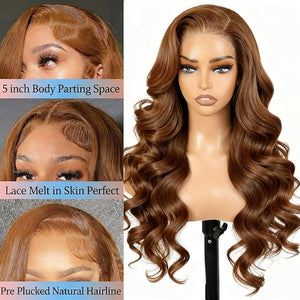24 Inch 5x5 Lace Front Wigs Human Hair 180% Density Real Human Hair Wig Body Wave HD Lace Frontal Wigs Pre Plucked Transparent Lace Brown for Women