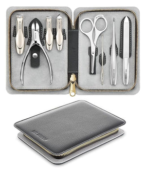 Manicure Set 8 in 1Professional Pedicure kitStainless Steel Manicure KitPortable Travel Grooming Kit Nail Care ToolsNail Clippers Pedicure Tools with Leather Travel Case(Dark Brown)