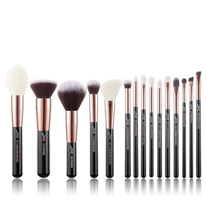 Jessup Makeup Brushes Labeled Makeup Brush Set Premium Synthetic and Natural Hair Foundation Powder Concealer Eyeshadow Blending 15pcs Brush Kit Rose Gold/Black T160