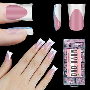 NOVO OVO White French Tip Short Duck Nail Tips Press on, BERRY PINK Pre-designed Soft Gel Nail Extension, Extra thick Full Cover Matte Vrial False Nails for DIY x 12 Sizes 360 pcs