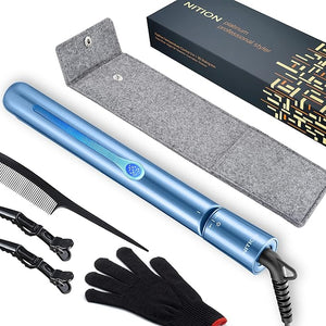 NITION Nano Titanium Hair Straightener 1 inch 3D Floating Heating Plate Smooth Straightening Flat Iron for All Hair Type. MCH 10s Fast Hating Up. Travel Pouch Bag. Dual Voltage. Luxury Gift Box
