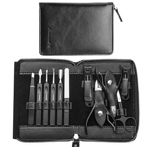 FAMILIFE Professional Manicure Set Manicure Kit Nail Clippers Set 11 in 1 Stainless Steel Black Pedicure Tool Nail Kit with Portable Leather Travel Case Luxury Gifts