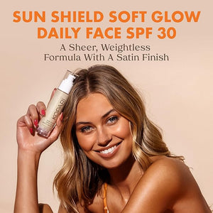 Kopari Sun Shield Soft Glow - Daily Face SPF 30 Sheer Lightweight Sunscreen Healthy Radiant Glow Perfect Under Makeup for Boost of Hydration 1.5oz