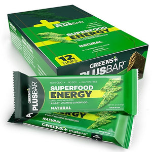 Greens+ Plusbar Energy Natural Gluten-Free Snack with Super Greens Superfoods &amp Almond Butter Vegan Dairy-Free Non-GMO 10g Protein Meal Replacement 12 Pack