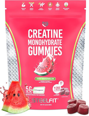 SteelFit Creapure Creatine Monohydrate Gummies for Men &amp Women Juicy Watermelon - Gym Workout Nutritional Supplements for Muscle Gain Brain Health &amp Strength Building Dietary Supplement 120