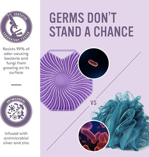Sud Scrub¢ç Antimicrobial Silicone Body Scrubber, Exfoliating Body Scrubber for Sensitive Skin, Eco Friendly Shower Scrubber for Body, Silicone Body Brush for Showering, Purple