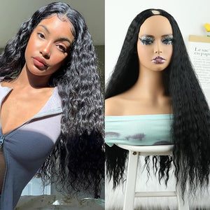 KRSI Loose Curly V Part Wig Scalp Protective U Part Wigs No Sew in Glueless Clip in V Part Half Wig 26Inch Long Synthetic Loose Wavy Half Hair Wigs for Black Women