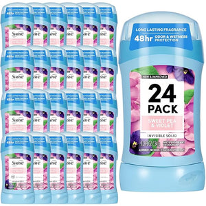 Suave Deodorant for Women, Sweet Pea &amp; Violet 24-Pack ? Invisible Solid Antiperspirant Deodorants, 48H Protection, 1.2 Oz Ea