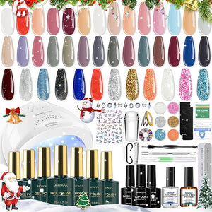 Morovan Gel Nail Polish Kit: 28 Colors Gel Nail Polish Set with U V/LED Light Macaron Nude Pink Gel Polish Nail Art Decorations Manicure Tools DIY Salon Home Gifts Tape