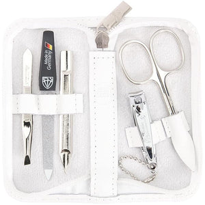 3 Swords Germany - brand quality 5 piece manicure pedicure grooming kit set for professional finger &amp toe nail care scissors clipper genuine leather white case in gift box Made in Germany