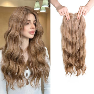 Toppers Hair Pieces for Women 24 Inch Wavy Clip in Hair Toppers for Women with Thinning Hairs Synthetic Hand-Tied Hairline Lace Front Women's Hair Topper Golden Brown Mix Bleach Blonde