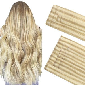GOO GOO Invisi Edge Clip in Hair Extensions Set 18inch 140g 4pcs Injected Seamless PU Clip ins and 3pcs Classical PU Clip ins Virgin Real Human Hair #P18A/613A