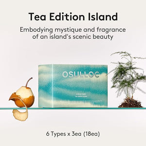 OSULLOC TEA EDITION ISLAND (18 Count 6 Flavors x 3 ea) Premium Tea Sampler Gift Set Assorted Variety Handcrafted Pyramid Infuser Bags