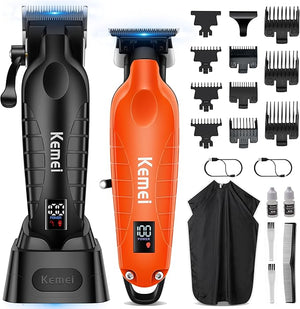 KEMEI 2293 2290D Cordless Hair Clippers for Men ProfessionalHair TrimmerMens Barber Clippers and Trimmers SetElectric Hair Cutting KitClipper for BarbersRechargeable Haircut ToolsOrange