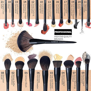 LORYP Black Makeup Brushes Set 21Pcs Powder Blush Foundation Concealer Highlighter Brush Vegan Pro Face and Eye Brush Kit