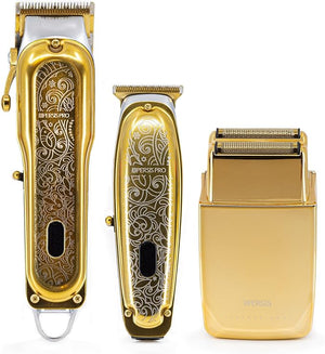 PRO Cordless Hair Clipper + Hair Trimmer for Mens and Barbers +Shaver with Sharp Blades Cord/Cordless Electric Razor for Mens Gold