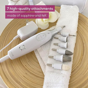 Beurer MP42 Nail Drill 7-in-1 Nail Kit with Strong Sapphire Nail Drill Bits Electric Nail File and Nail Buffer Includes Bright LED Light Pedicure Kit and Manicure Set with Storage Case