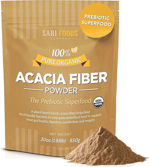 Sari Foods Organic Acacia Fiber Powder (30 Ounce): Natural Whole Food Plant Based Prebiotic Superfood for Gut Health