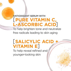 L'Oreal Paris Revitalift 12% Pure Vitamin C Serum Brightening Serum For Face with Vitamin E Salicylic Acid 1 oz + Moisturizer Sample