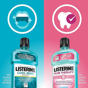 Listerine Cool Mint Antiseptic Mouthwash to Kill 99% of Bad Breath Germs and Gum Therapy Mouthwash in Glacier Mint to Help Reverse Signs of Early Gingivitis Convenience Pack 2 x 1 L