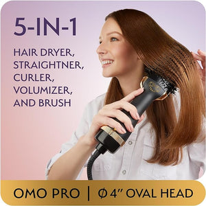 Professional Blowout Hair Dryer Brush Black Gold Dryer and Volumizer Hot Air Brush for Women 75MM Oval Shape (Black Gold)