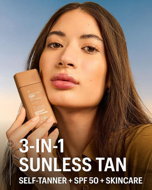 Allies of Skin Daily SPF 50 Daily Self Tanner for Face | Buildable Natural Tan with Sunscreen and Vitamin C | Lightweight Gel Formula for Streak-Free Finish and Glow (1.7 Fl oz)