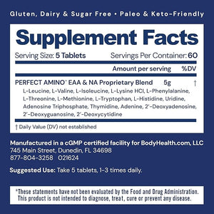 BodyHealth PerfectAmino (300 Tablets) Essential Amino Acid Supplement with BCAA and EAA Muscle Recovery Boost Energy &amp Stamina 99% Utilization Vegan Branched Chain Protein Pre/Post Workout