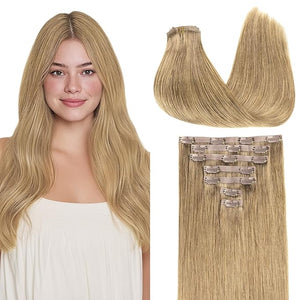 GOO GOO Clip in Hair Extensions Real Human Hair Remy Human Hair Extensions Clip ins for Women Natural Human Hair 24inch 160g 7Pcs 7 Bronde