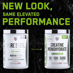 SteelFit Creapure Creatine Monohydrate Powder Unflavored - German Micronized Creatine Powder for Men &amp Women - Gym Workout Nutritional Supplements for Muscle Gain Brain Health &amp Strength Bui