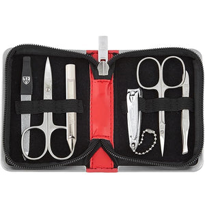 3 Swords Germany - brand quality 6 piece manicure pedicure kit set for professional finger &amp toe nail care with synthetic leather case - Made in Germany - red