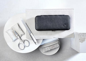 ZWILLING Manicure Set (5 piece genuine leather case metal frame with nail scissors and cuticle scissors) Premium Black