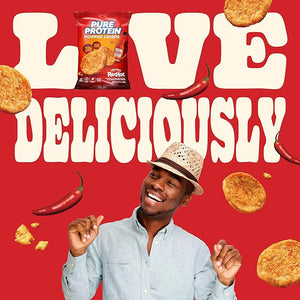 Pure Protein Frank¡¯s Red Hot¢â Popped Crisps ? Spicy Protein Snack ? 12g Plant Based Protein, Gluten Free, Non GMO, Vegan, Air Popped &amp; Puffed Crisps ? Healthy Protein Snacks ? 12 Pack