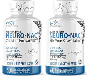 Neuro NAC Supplement N-Acetyl Cysteine Ethyl Ester (Pack of 2) - 20x More Bioavailable Than NAC 600 mg - Boost Glutathione 20x - 30x More - N Acetyl Cysteine Ethyl Ester - NACET (120 Capsules) - Nutri