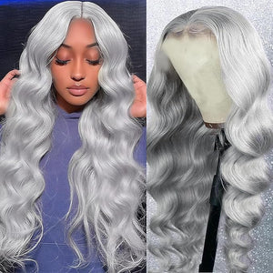 Grey Wig Human Hair Body Wave 13x6 Grey Lace Front Wigs 30 Inch Hd Full Frontal Lace Wig 180% Density Wear and Go Glueless Human Hair Wigs for Women