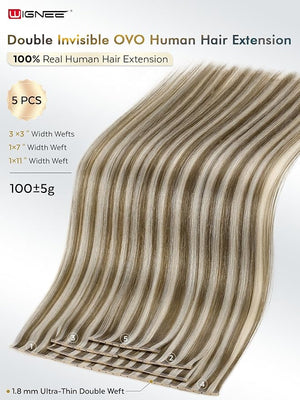 WIGNEE OVO Butterfly Human Hair Extensions 24 Inch Dirty Blonde Double Hand Tied Beaded Weft 100% Real Remy Hair Seamless Glueless 12A Grade for Natural Volume &amp Length (9A60)