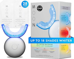 MOON Teeth Whitening Kit Platinum Teeth Whitener LED Device 28 Dissolving White Strips Yellow Blue &amp Red Light Whitening Tray for Gum Health &amp Fresh Breath Whitens Up to 18 Shades (4 Piec