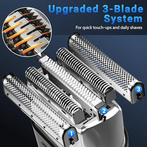 Electric Foil Shavers for Men: Mini Electric Razor with 3 Floating Blades LED Display Dual Speed - IPX7 Waterproof Wet/Dry Cordless Razor USB Fast Charging Travel Lock