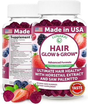 Lunakai USA Made Super Hair Gummies with Biotin Zinc Horsetail Extract &amp Saw Palmetto - Hair Growth Vitamins for Women &amp Men ? Supports Thicker Longer Stronger Tresses Skin &amp Nails 6