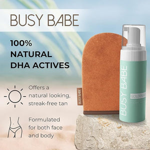 Golder Hour Tanning Mousse Self Tanner With Mitt - Achieve a Gorgeous, Flawless Tan, Sun-Kissed Glow for All Skin Types and Tones, Sunless Tanning Mousse for Undertone (DARK BRONZE 200ml)