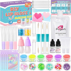 DIY Lip Gloss Making Kit - Make Your Own Lip Glosses Moisturizing DIY Lip Glaze Handmade Glittery Set for Teens Girls Women Makeup Lover Beginner Christmas Birthday Gift