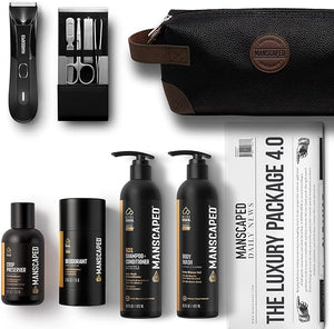MANSCAPED¢ç The Luxury Package 4.0 Includes: The Lawn Mower¢ç 4.0 Electric Trimmer The Shears 2.0 Nail Kit Crop Preserver¢ç Deodorant Body Wash 2-in-1 Shampoo &amp Conditioner The Shed Toiletry Ba
