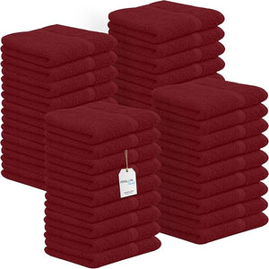 Avalon Towels Cotton Washcloths ? (Pack of 36) Size 12x12 Inches, 100% Ring Spun Cotton, Soft &amp; Absorbent Face Towels, Gym Towels, Hotel and Spa Quality, Reusable Fingertip Towels (Red)