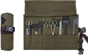 Under NY Sky Salon Scissors Roll Up Holder ? Professional Canvas Pouch Case for Hair Stylists, Barbers &amp; Hairdressers ? Portable Storage Organizer for Hair Cutting Shears &amp; Salon Tools - Green