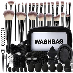 Black Makeup Brushes Set Professional 66Pcs with Case Premium Synthetic for Foundation Concealer Blush Eyeshadow Powder Contour Makeup Brush Kit Face Eye Make up Brushes &amp Tools