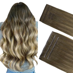 GOO GOO Invisi Edge Clip in Hair Extensions Set, 22inch 160g, 4pcs Injected Seamless PU Clip ins and 3pcs Classical PU Clip ins, Virgin Real Human Hair, #(T3/8) P(T3/613)