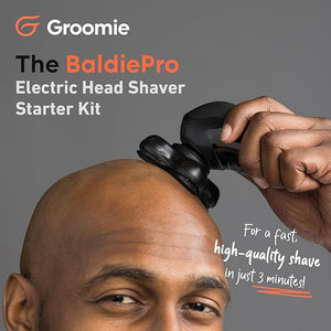 Groomie Cordless Bald Head Shavers for Men, BaldiePro Head Grooming Starter Kit - Includes Ergonomic BaldiePro Head Shaver, SmoothShave Blade 2.0, Cleaning Brush, Charging Cable &amp; User Manual