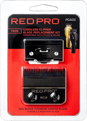 RED Pro Professional Blade Replacement Kit for Cordless Hair Clipper, 2 Hole Detachable Replacement Blades, Durable DLC (Diamond Like Carbon) Black Titanium Coated Blades (Fade Black)