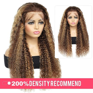 Human Hair Wig 5x5 Highlight P4/27 Brown Jerry Curly Lace Front Wigs Human Hair Dark Brown Jerry Curly Human Hair Wig 200% Density